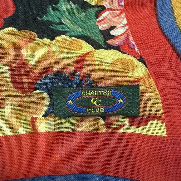 Charter Club Vintage 90s Wool Scarf Black Colorful Floral Large Square - Picture 4 of 4